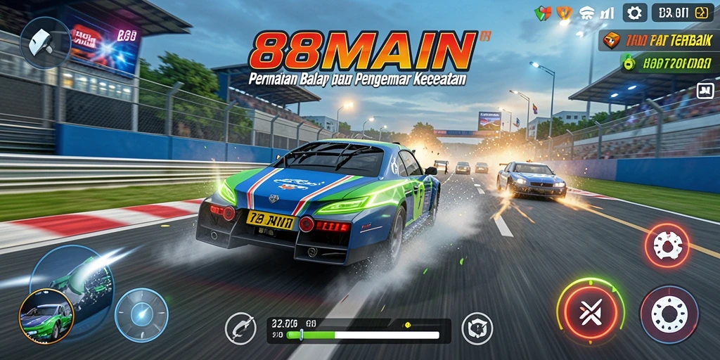 Tangkapan layar gameplay 88MAIN yang menampilkan aksi balapan seru.