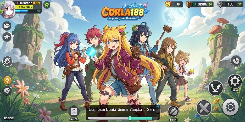 Tangkapan layar CORLA188 menampilkan karakter anime dalam pertarungan seru.