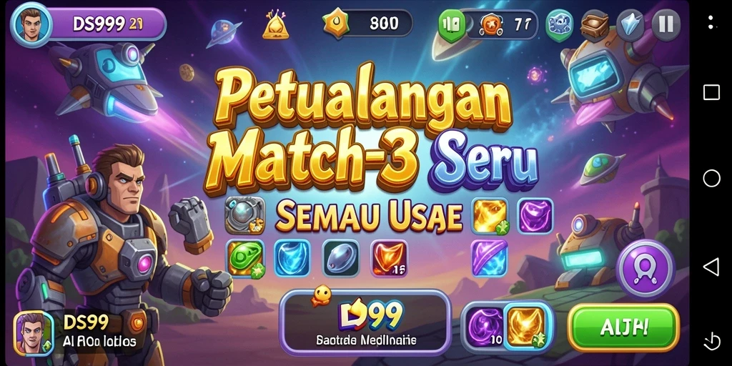 Tampilan gameplay seru DS99 dalam petualangan Match-3.