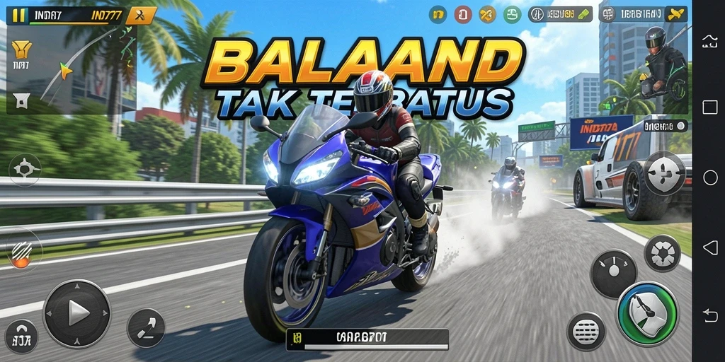 Screenshot utama IND777 menampilkan aksi balapan motor yang mendebarkan.