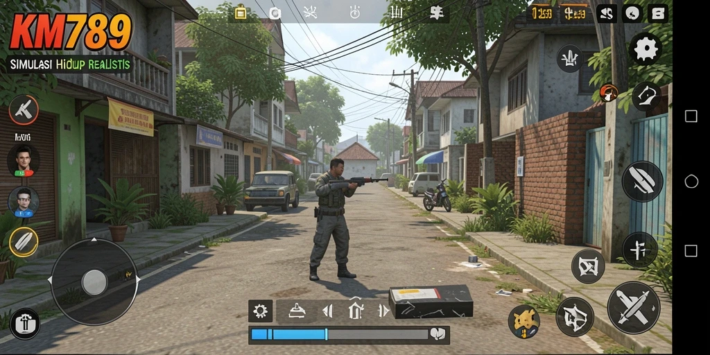 Tampilan gameplay nyata dari KM789 dengan karakter dan interaksi yang menarik.
