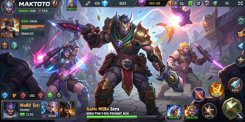 Menampilkan aksi seru dalam gameplay MOBA MAKTOTO.