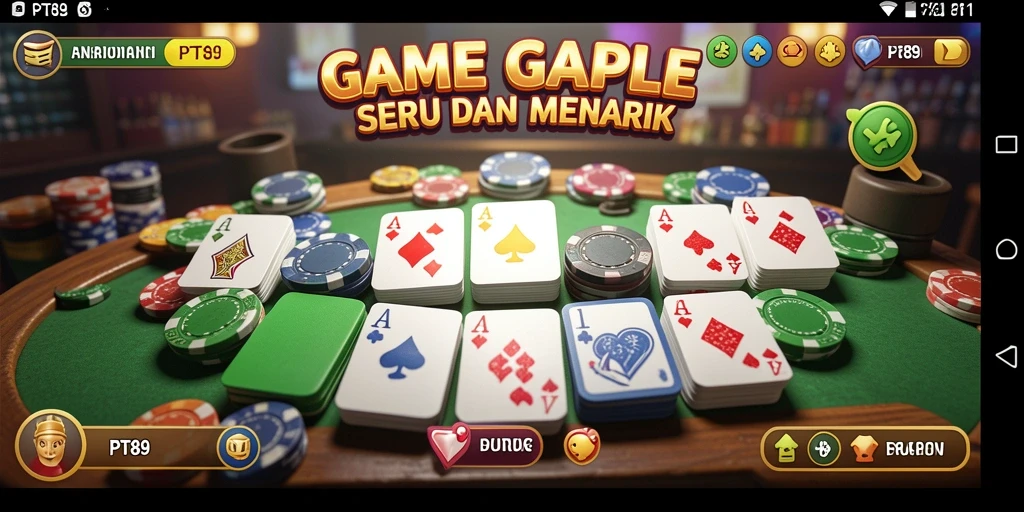 Screenshot utama PT89 menampilkan serunya gameplay Gaple.