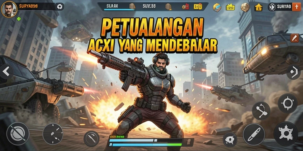 Tampilan aksi mendebarkan dari gameplay SURYA898 yang intens.