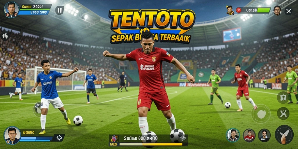 Gameplay intens dan seru dalam TENTOTO yang menampilkan aksi sepak bola.